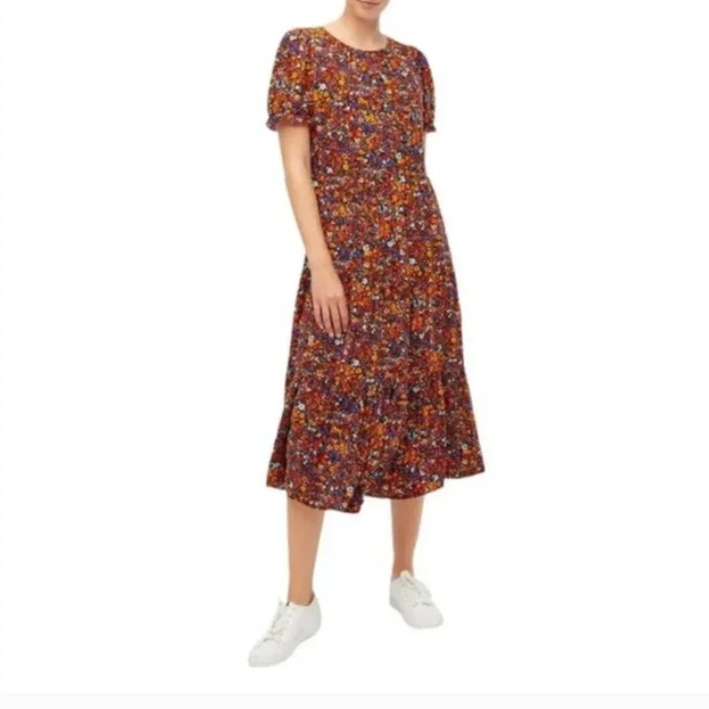 J. Crew Floral Tiered Short Puff Sleeve Dress Size XS - Picture 2 of 11